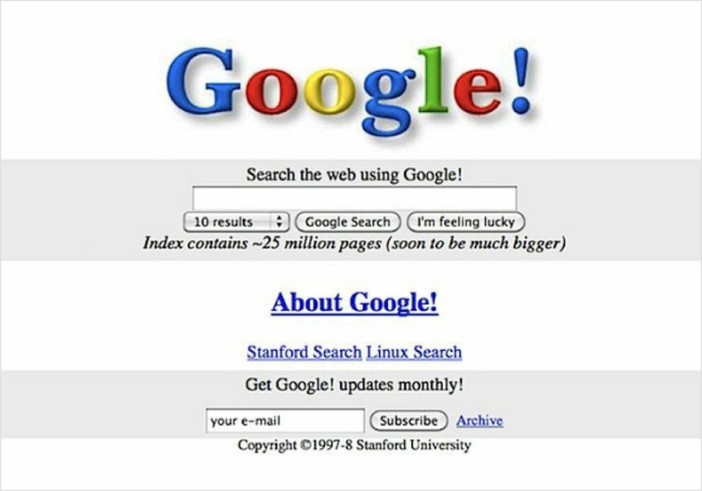 La page d'accueil de Google en 1998